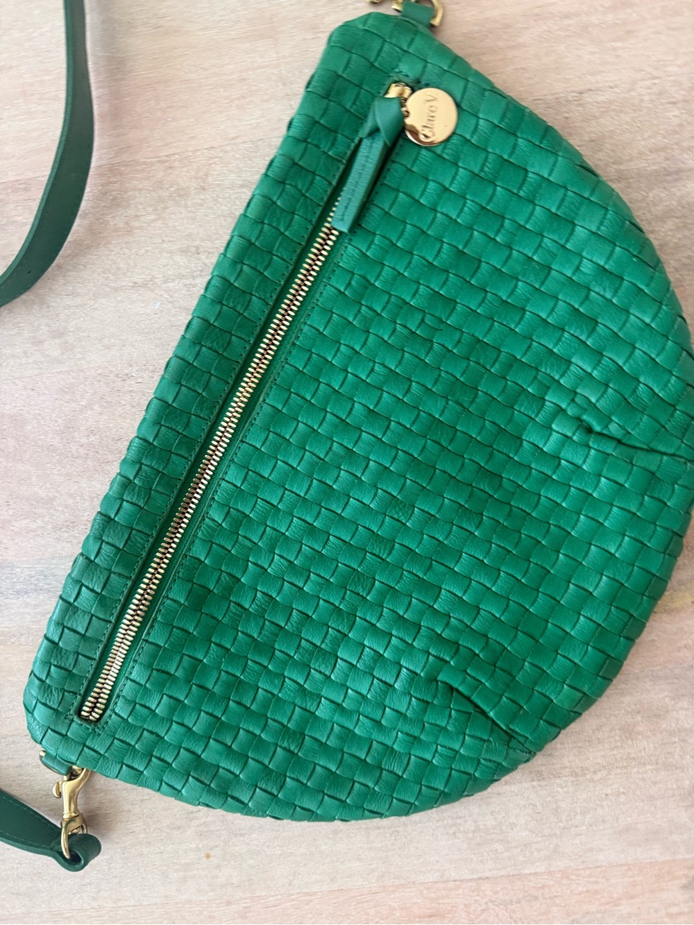 Clare V. Green Woven Crossbody Bag with Gold Accents - Picture 2 of 5